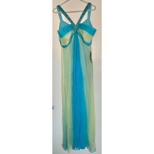 New Ignite Evening Layered Embellished Beaded Ombre 100% Silk Maxi Dress 12